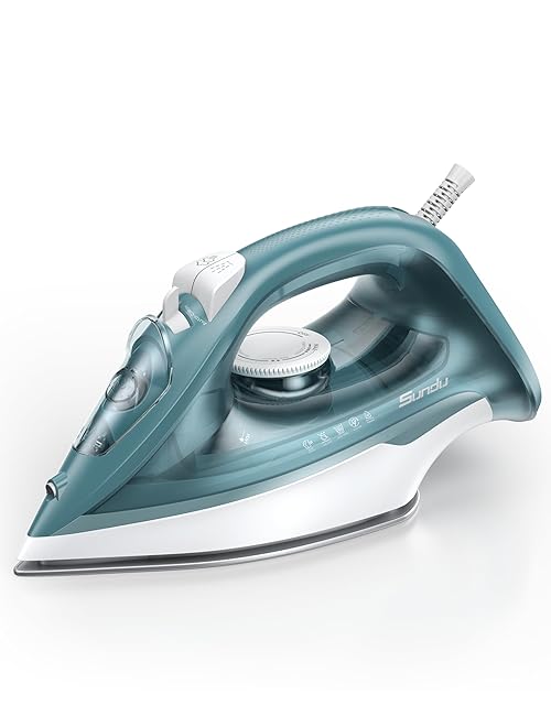 Sundu 1500W Steam Iron for Clothes - Ceramic Coated Soleplate, Rapid Heating, Self-Cleaning, Auto-Off, 11.84oz Water Tank, Precise Thermostat, Home Use Green