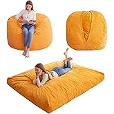HIGOGOGO Giant Bean Bag Chair Bed for Adults,Convertible Beanbag Folds from Lazy Chair to Floor Mattress Bed,Large Floor Sofa Couch for Adult,Couples,Family,High-Density Foam Filling, Machine Washable