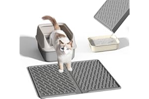 Pieviev Cat Litter Box Mat, 24"x 17" EVA Scratch Resistant Litter Trapping Mat, Easy Clean for Scatter Control, Soft on Kitty Paws, Waterproof & Urine Proof for Indoor Use, Gray