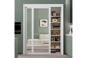 AINLARRY Bypass Mirrored Sliding Closet Door 60x80, Double Closet Panels with Hardware & Fascia, Full Mirror Interior Sliding Door for Bedroom, No Assembly Required Panels