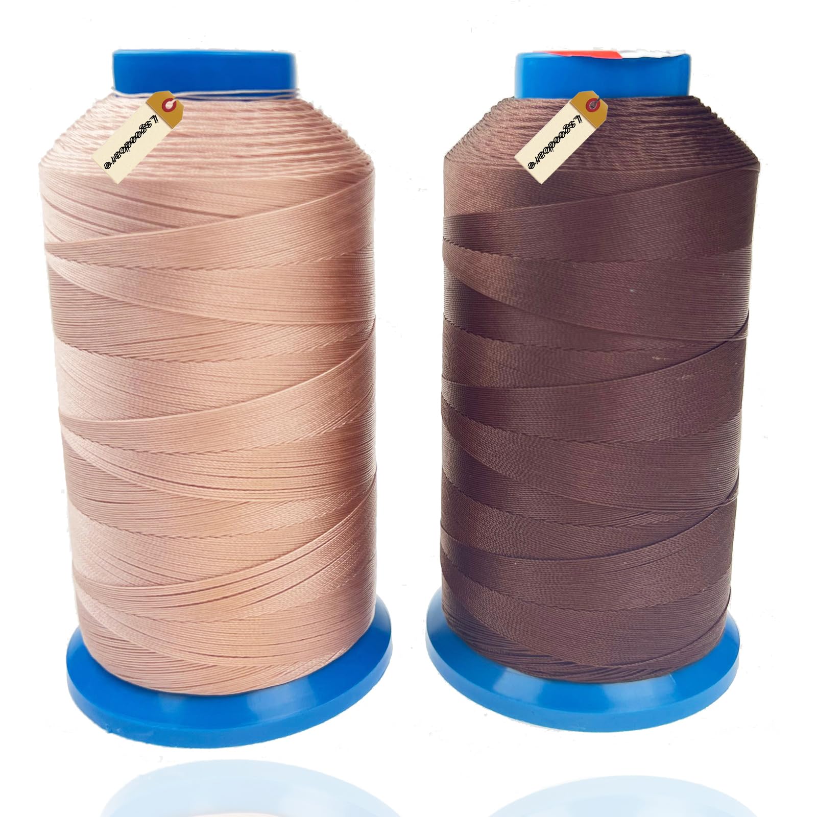 Lsgoodcare Bonded Nylon Sewing Thread 1500 Yard Size T70#69 for The Upholstery, Drapery, Beading, Luggage, Purses, Leather, Sewing Threads for Sewing Machine Light Pink and Dark Brown — image 1