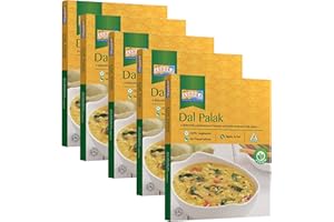 Ashoka All-Natural Entrees 1932, Vegan Spinach and Lentils, Microwave Friendly Meals, Authentic Indian Dal Palak, Great for Outdoors, Kosher Certified, Gluten-Free & with No Preservatives, Pack of 5