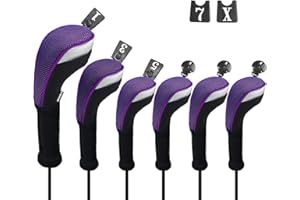 Andux 6pcs/Set Golf Club Head Covers Woods Driver Fairway Hybrid Set Long Neck (3 Hybrid + 3 Woods)