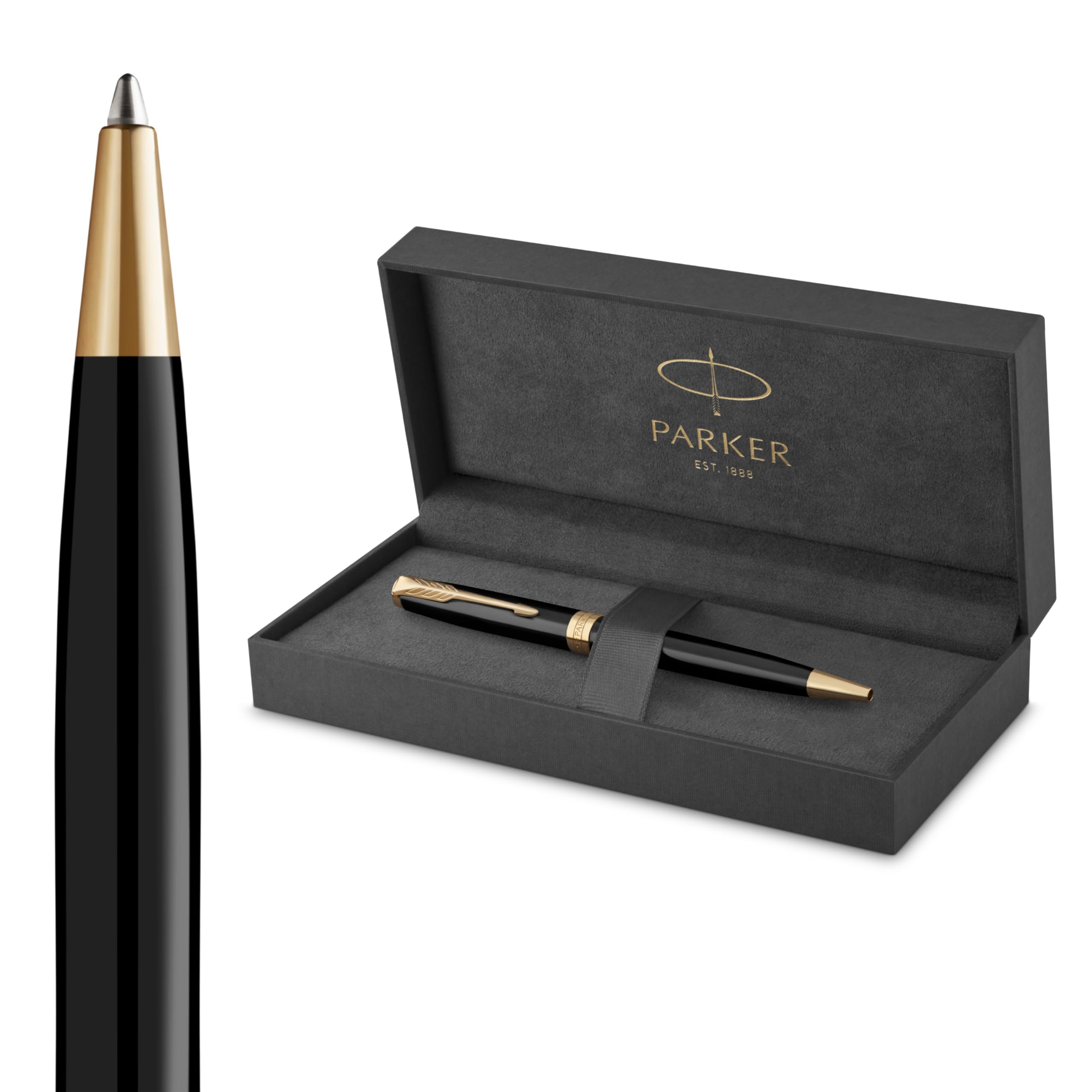 Parker Sonnet Ballpoint Pen | Black Lacquer with Gold Trim | Medium Point Black Ink | Gift Box