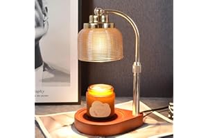 FURQERY Candle Lamp Warmer,Dimmable Adjustable Height, Timer, Bedroom Living Room Home Decor Wax Melt Warmer with 2 Bulbs Walnut Solid Wood Base