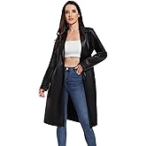 Fahsyee Women's Leather Trench Coat, Faux Motorcycle Plus Size Moto Biker Jacket Short Lightweight Vegan Pleather Fashion