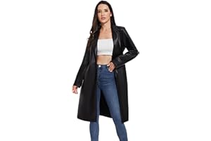 Fahsyee Women's Leather Trench Coat, Faux Motorcycle Plus Size Moto Biker Jacket Short Lightweight Vegan Pleather Fashion