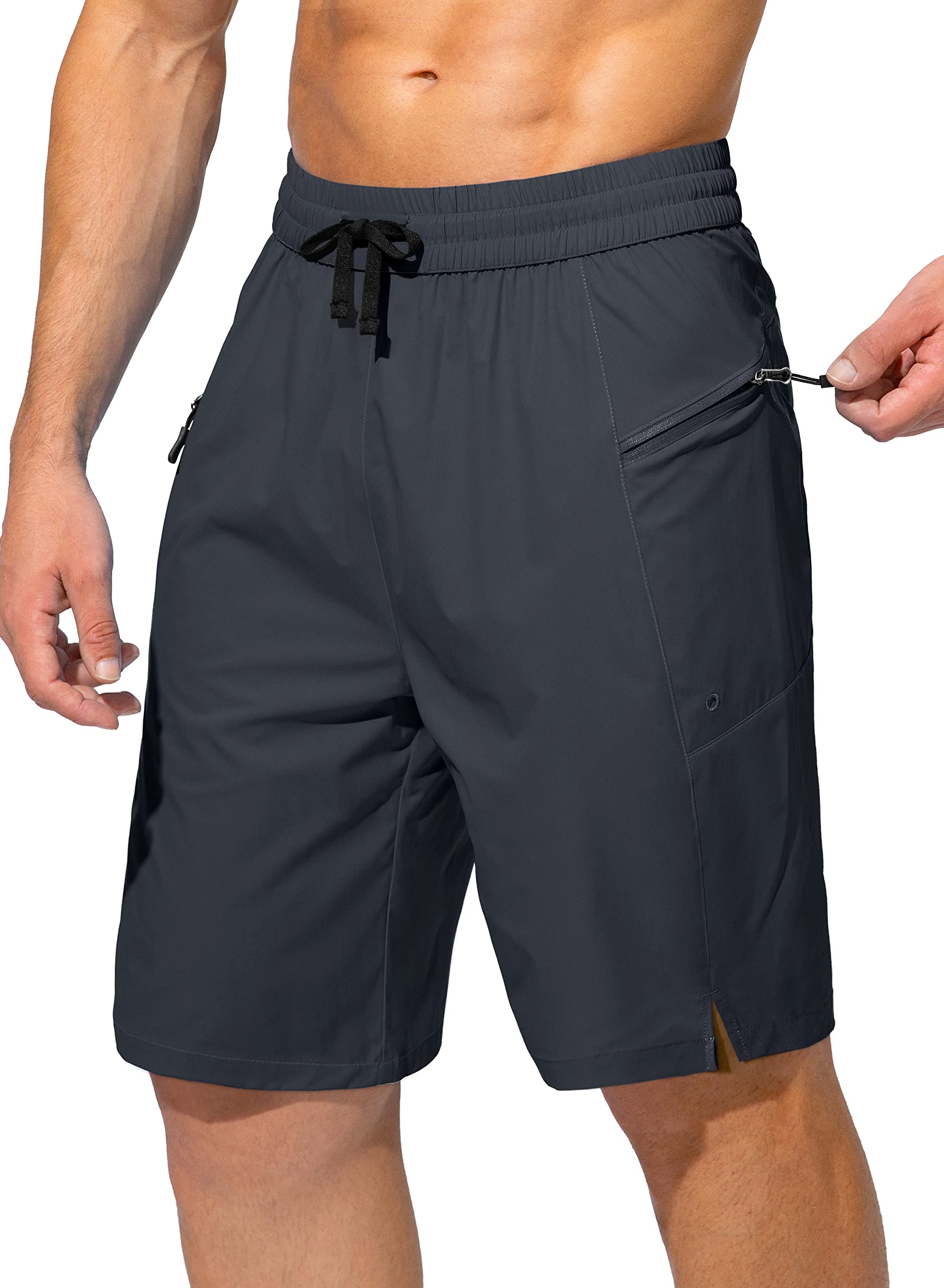 Photo 1 of Men's Swim Trunks Quick Dry Board Shorts with Zipper Pockets Beach Shorts Bathing Suits for Men - No Mesh Liner(Dark Grey,L)