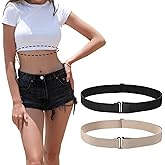 Tweruna 2 PCS Elastic Crop Top Band, Adjustable Shirt Crop Tuck, Invisible Sweater Tuck Band for Cropping Shirts Women Jeans Pants Dresses Valentine's Day Change the Style of Your Tops (Black, Khaki)