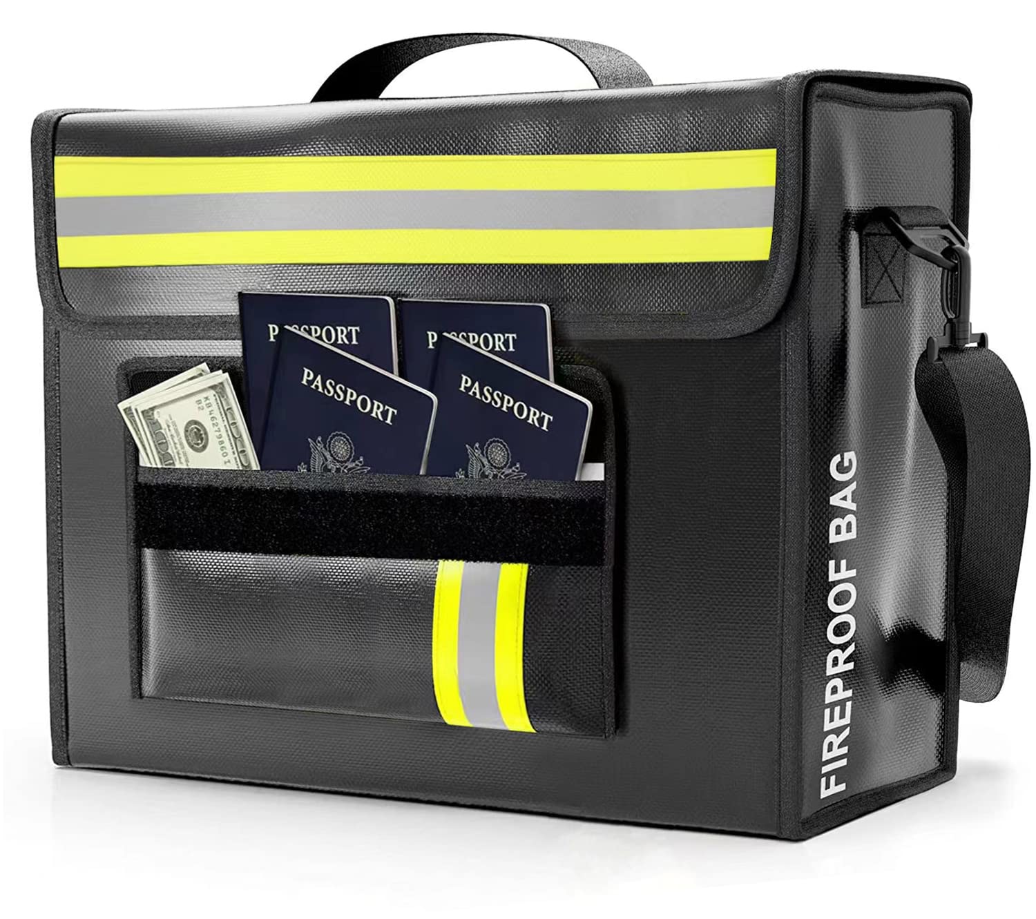 Fireproof and Waterproof Document Bag - 6 Layers Fire Protection - (43 x 30 x 13 cm 4500°F) with Wallet Protection - Reflective to Help You Find It at Night - Protects Valuables from Fire and Water