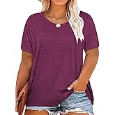 Plus Size Summer T Shirts Women Tops Short Sleeve Round Neck Casual Loose Fit Tee Tshirts Tunic