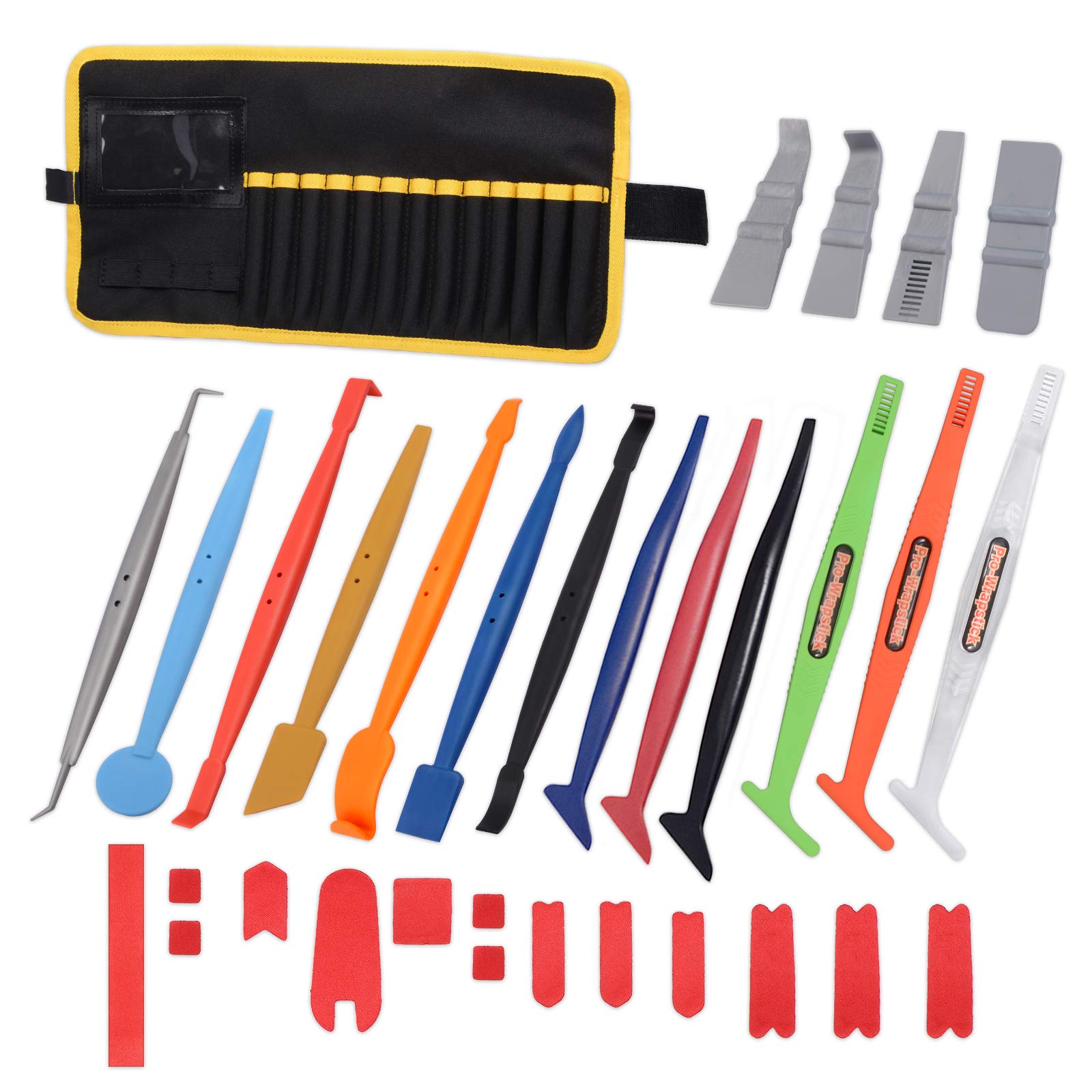 Gomake 17in 1 Vinyl Wrap Tool Kit, Includes 13 Micro Squeegees, 4 Gray Mini Squeegees, Magnetic Micro Wrap Sticks, Felt Edge, for Truck, Car - Tool Bag Included