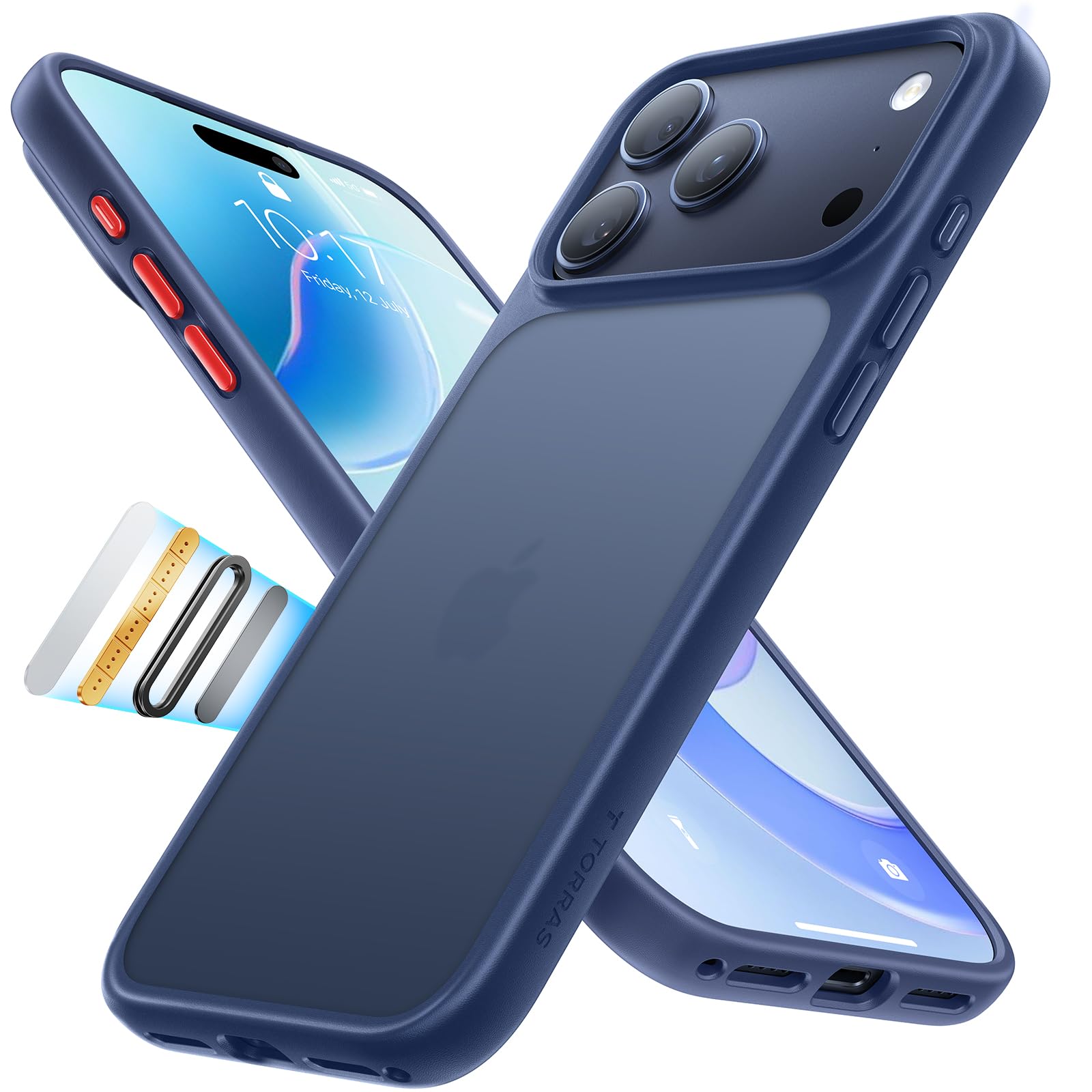Photo 1 of TORRAS for iPhone 17 Pro Case, Beyond Military-Grade Protection, Camera Control Button, DIY Buttons, Translucent Matte Slim Thin Shockproof Hard Back Anti-Scratch case for iPhone 17 Pro, Deep Blue