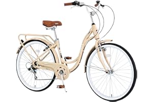 L-TWOO Cruiser Bike Low Step-Through 26inch Wheels Women Bike V - Brake 7 Speed Shifter Driven City Bike for Women Senior Men