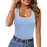 Neweek Women's 2025 Summer Sleeveless Ribbed Tank Tops Knit U Neck Fitted Contrast Casual Cute Basic Shirts