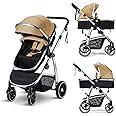 HAGADAY Baby Stroller, Infant Stroller with Reversible Seat, Newborn Stroller with Canopy，Baby Bassinet Stroller(Beige)