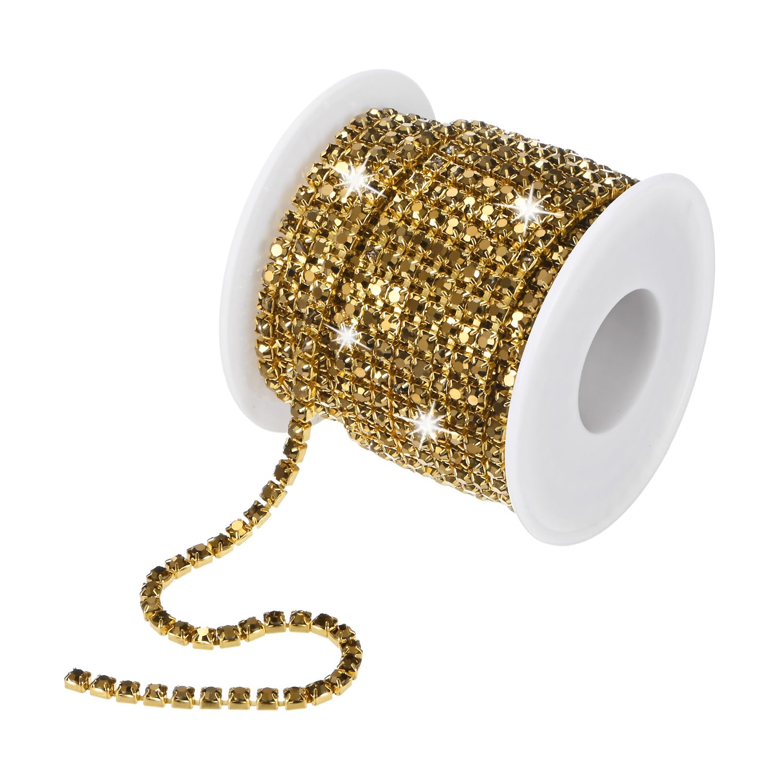 M METERXITY Crystal Rhinestone Close Chain, 4 mm 10 Yards Crystal Single Row Trimming Claw Cup Chain Roll for Sewing Crafts/DIY Decoration/Jewelry Crafts [Mineral Gold]