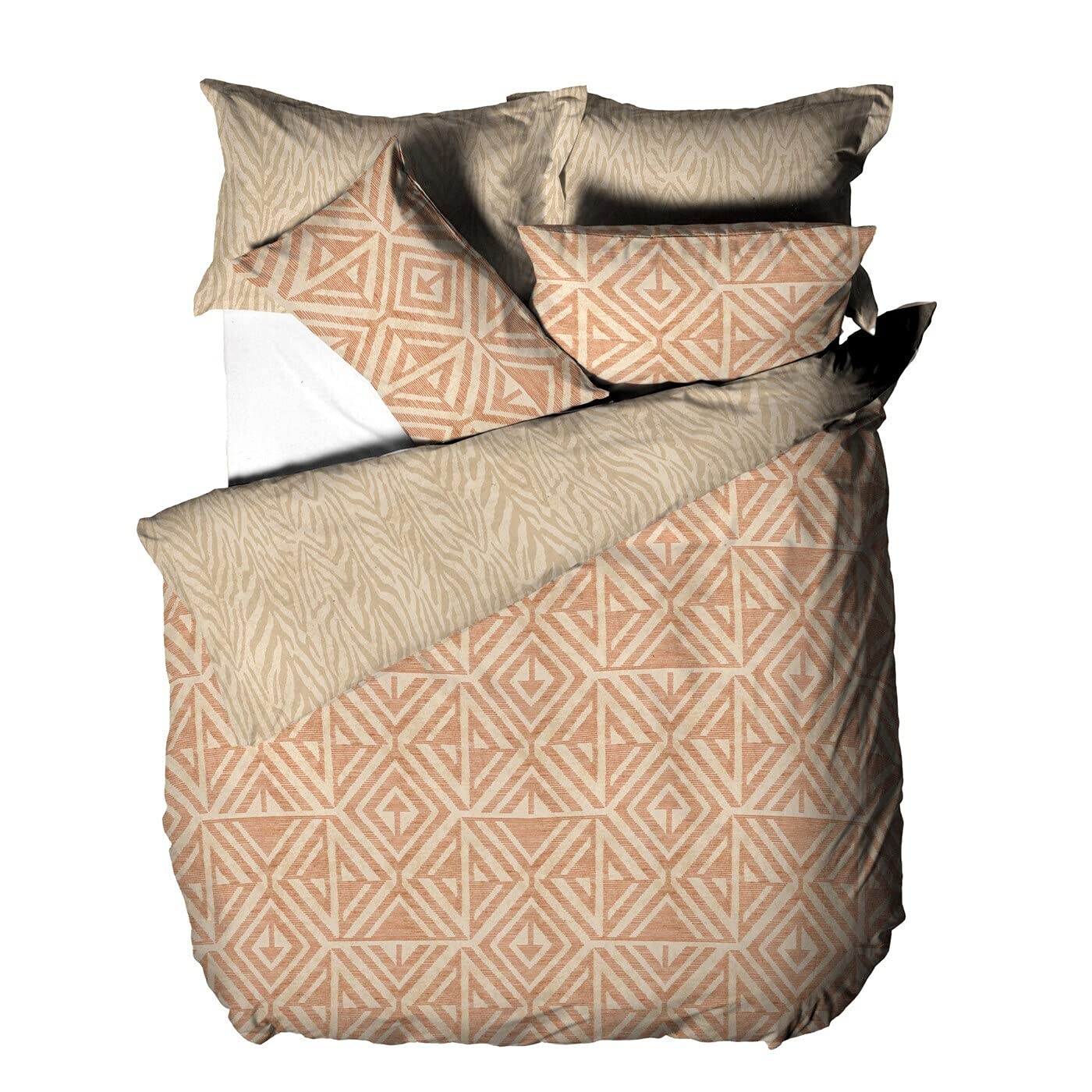 furn. Tanza Duvet Cover Set – Global Inspired Geometric Bedding with Animal Print Reverse (Terracotta - Super King)
