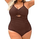 Curvagile Women's Plus Size One Piece Swimsuits Tummy Control Cutout Swim Romper Bathing Suit V Neck Bow Ties Swimwear XL