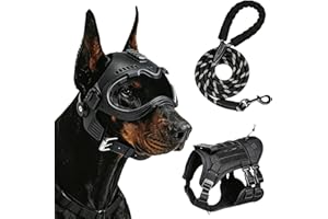 Tactical Dog Helmet Set, Impact & Wind Resistant for Medium Large Dogs, Adjustable Strap for Outdoor Riding Hiking