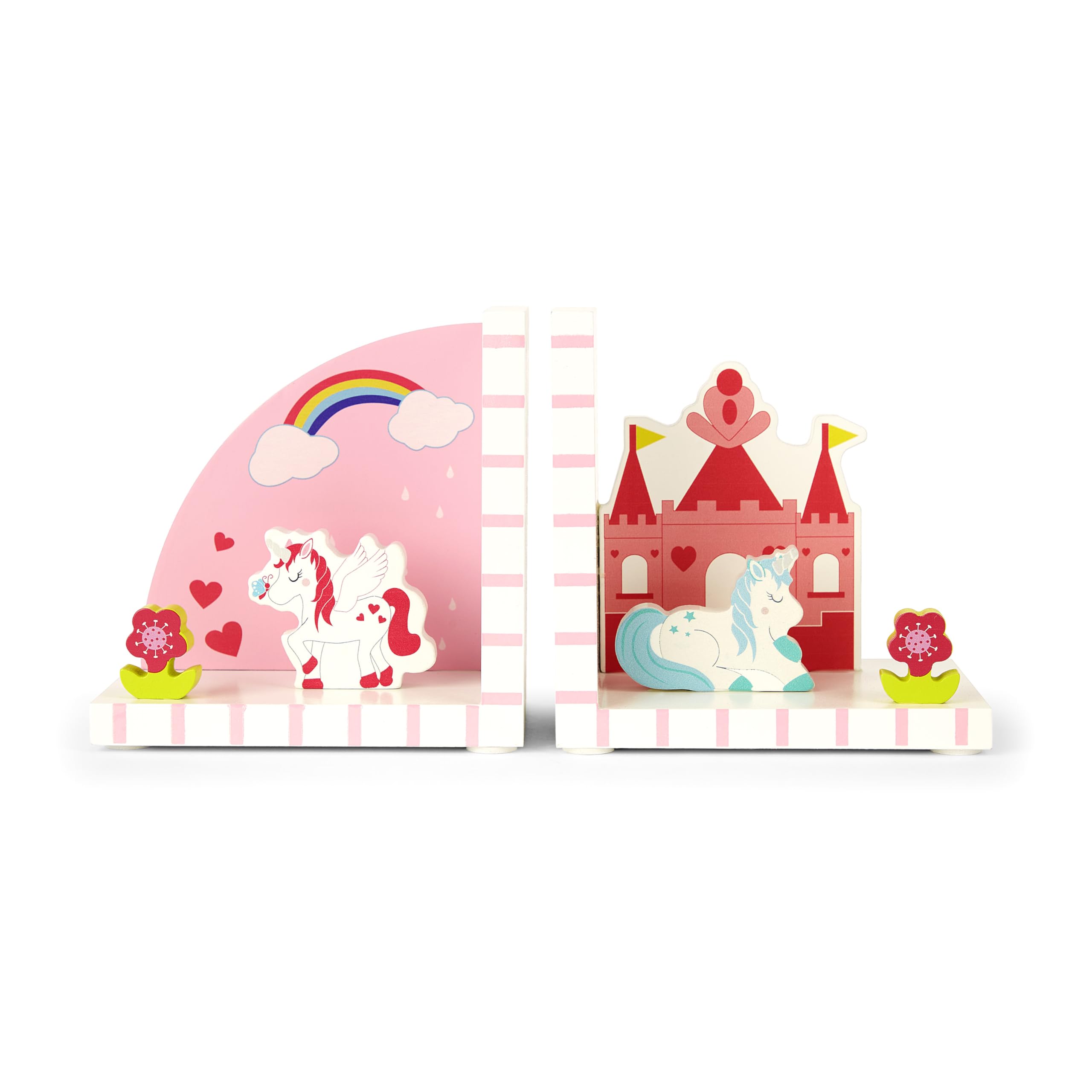 Mousehouse Gifts - Blue & White Unicorn Wooden Children's Bookends, Charming Kids' Room Decor for Boys & Girls