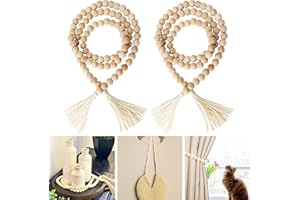 MEETYAMOR Boho Decor Wood Beads Garland, 2 Pack 58 Inch Wooden Beads for Farmhouse Home Decor with Tassels, Rustic Country Decor for Coffee Table, Wall, Shelf, Tray, Vase, Living Room, Bedroom，Summer