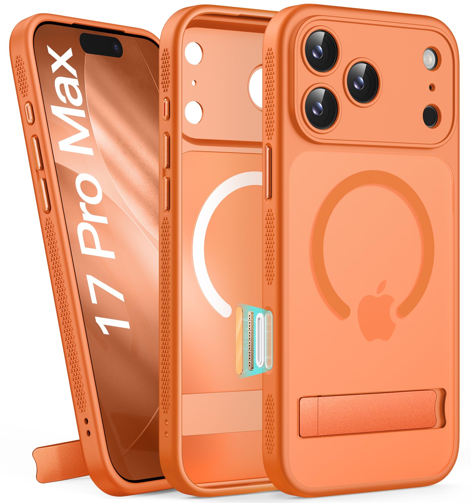Photo 1 of BXYJY for iPhone 17 Pro Max Case Magnetic with Stand, Camera Control Button, Full Lens Protection, Compatible with MagSafe, Military Grade, Translucent Thin Women Men Hard Case for 17 Pro Max, Orange