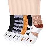 Fourluoo 6 Pairs Women Fuzzy Socks Winter Warm Slippers Socks Soft Cozy Cat Animal Fluffy Sleeping Hose for Girls Christmas Winter Gifts
