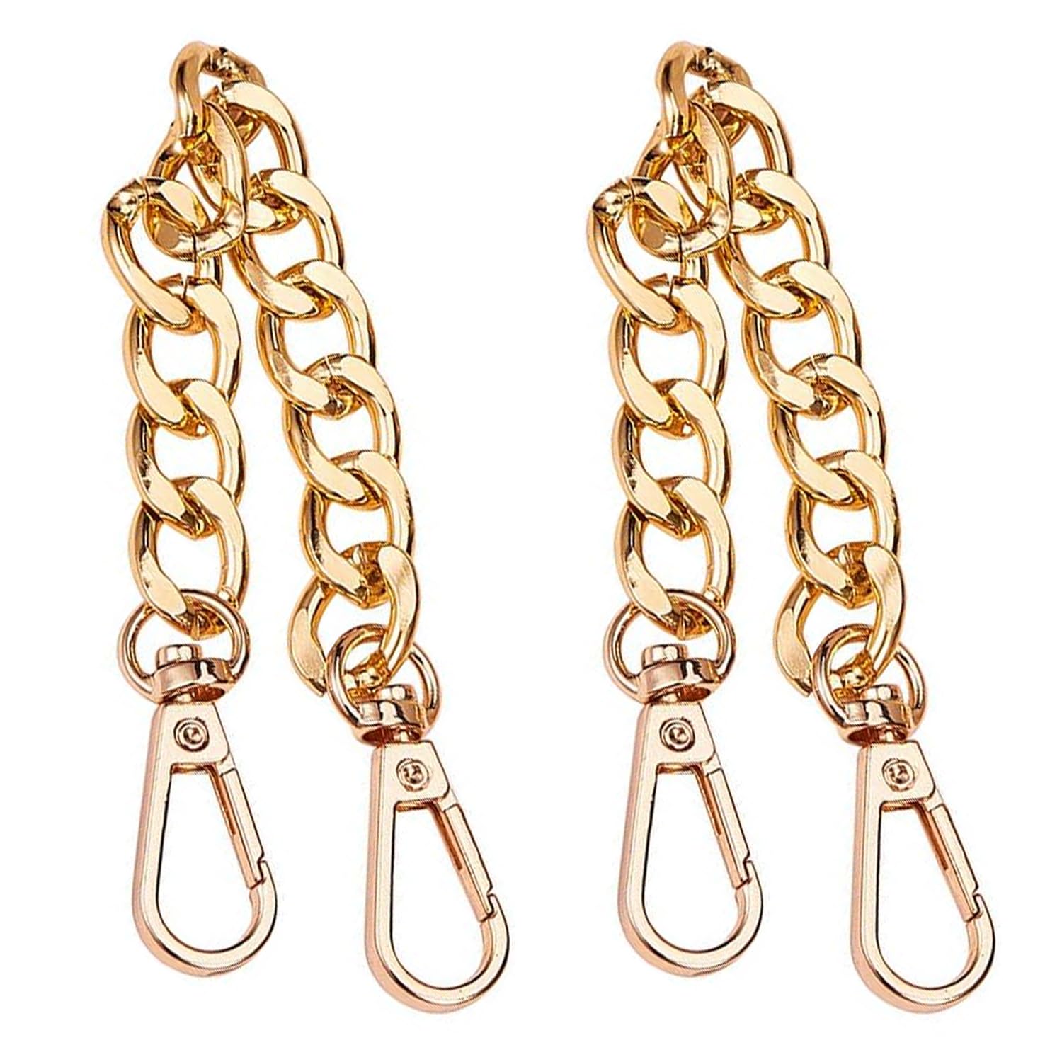 ZEACCT 2 Pcs Golden Flat Chain Strap, Crossbody Bag Chain Shoulder Strap Replacement, Flat Chain Strap DIY Handbag, Zinc Alloy Short Bag Chain, for Handbag, Wallet, Clutch, Evening, Bag