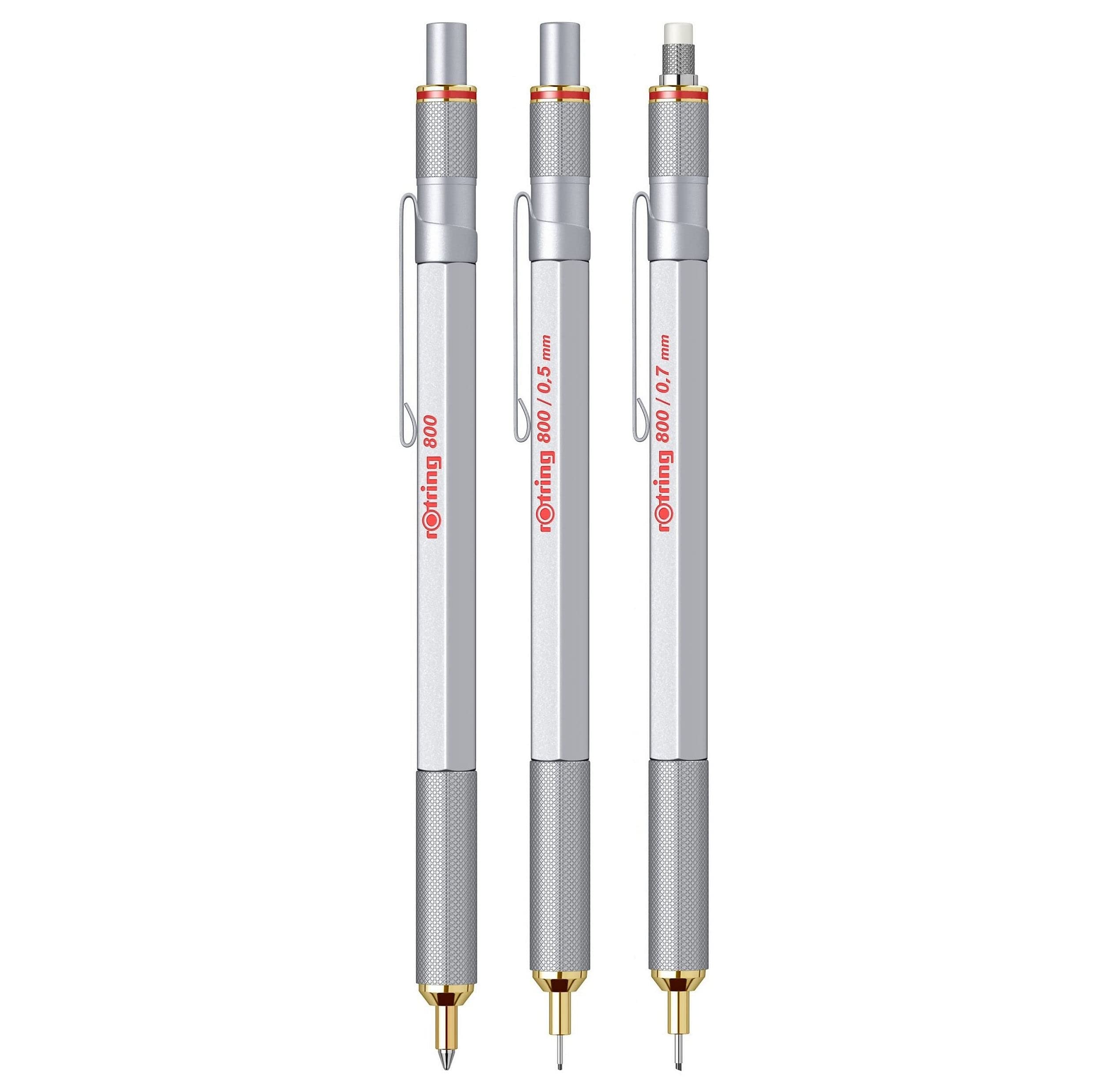 Rotring 800 Retractable Ballpoint Pen, Medium Point, Silver