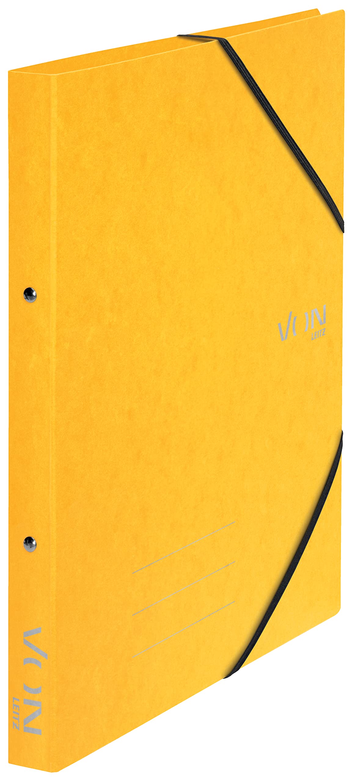 VON Leitz 30120015 A4 Ring Binder, Cardboard, with 2 Rings and Elastic Closure, 25 mm Spine Width, for 140 Sheets, Ring Mechanism, for School, Study & Home, Pack of 5, Yellow