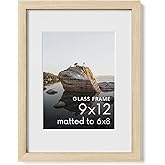 HAUS AND HUES 9x12 Picture Frame with Real Glass and Natural American Oak Matted to 6x8 - Oak 9x12 Frame Wood - Includes Vertical & Horizontal Hang - Ideal for Home, Office (9x12 in, Natural)