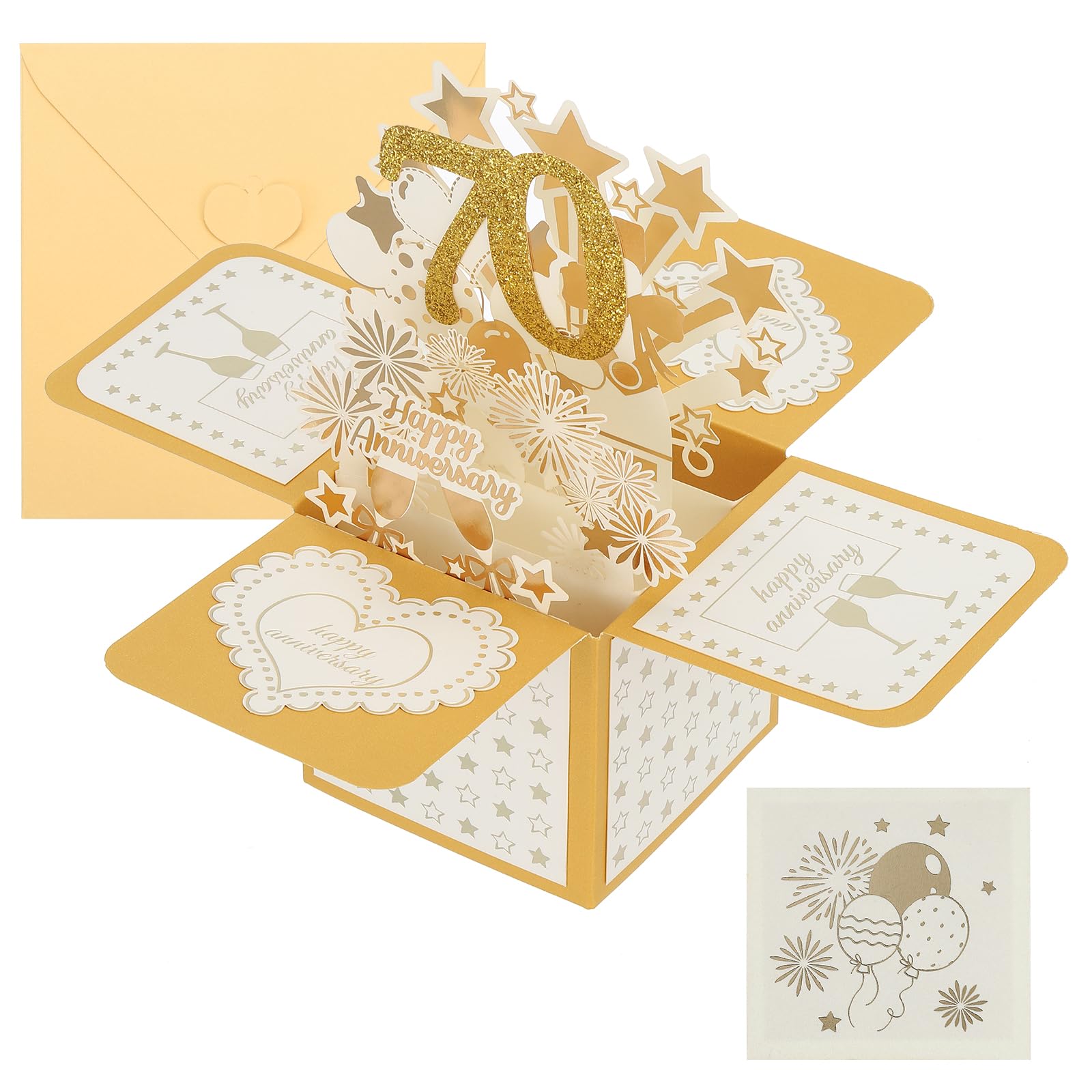 PATIKIL 70 Year Anniversary Card, Happy Anniversary Cards Wedding Anniversary Card for Wife Men Her Couple, Gold Tone