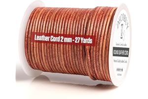 DECOBUY Leather Cord for Jewelry Making, Round Cording 2mm Rope, 27 Yards Used for Crafts, Necklace String, Braiding - Distressed Red Brown