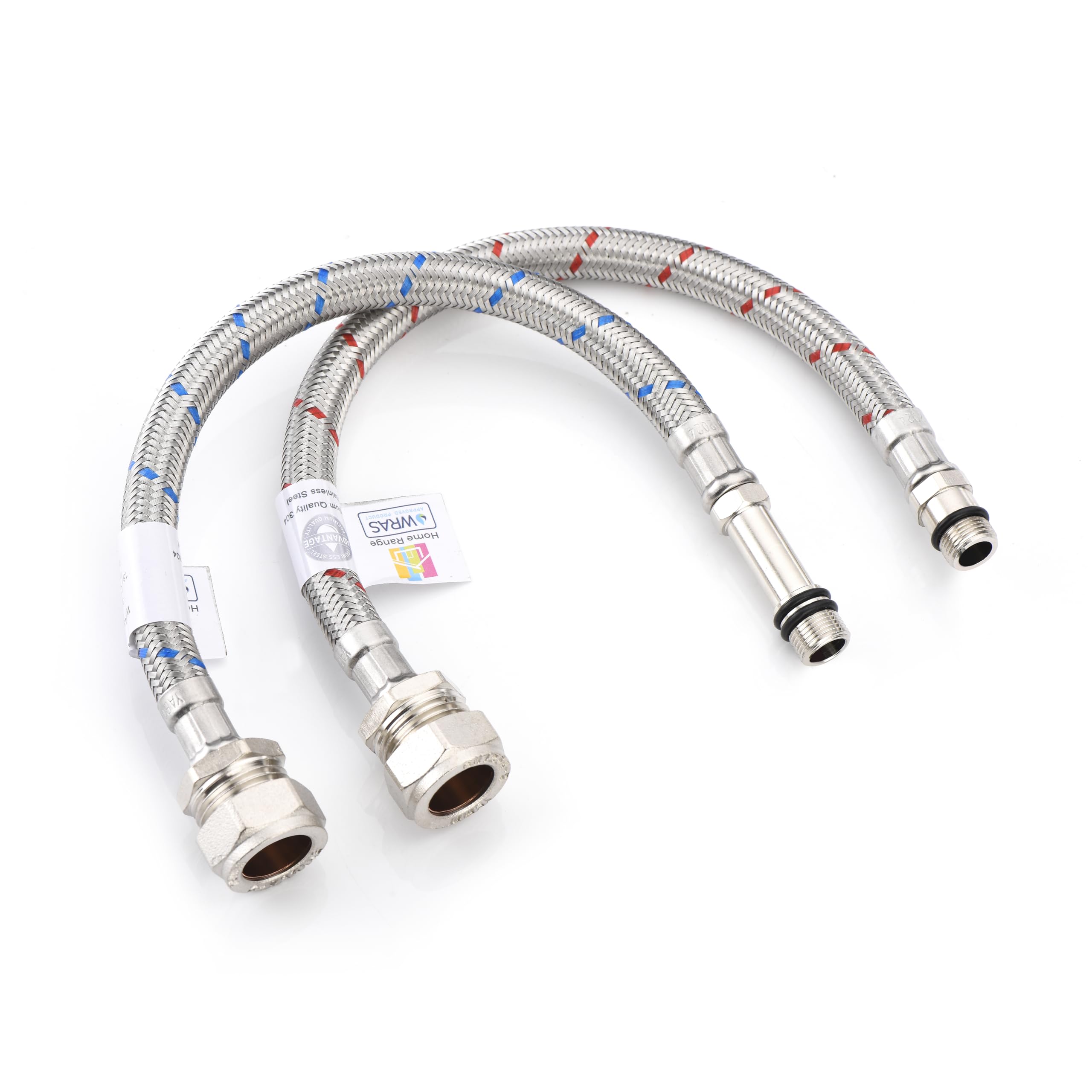 Home Range 300mm WRAS Approved Pair of M12 x 15mm |4 Lengths| BSP Flexible Braided Hose Stainless Steel Bath Tap Flex Connectors, 10 Bar Pressure, Max 90°C Durable Leak Proof Plumbing Solution