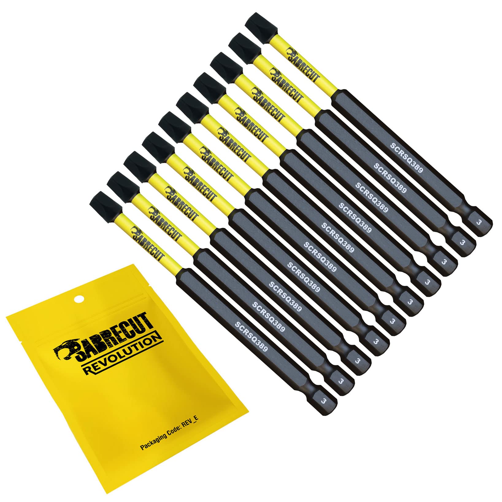10 x SabreCut SCRSQ389_10 89mm SQ3 Square Magnetic Impact Screwdriver Driver Bits Set Single Ended Heavy Duty