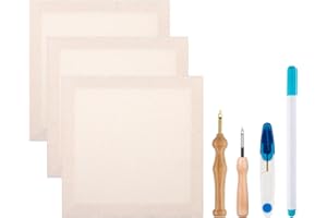 ZUAOOZ 3PC 10.2''x10.2'' Punch Fabric Frame,Punch Needle kit Includes 3 Wooden Frame Covered with Monks Cloth, 3.5mm and 5mm Punch Needles, a Marking Pen and Scissors for DIY Craft Decoration
