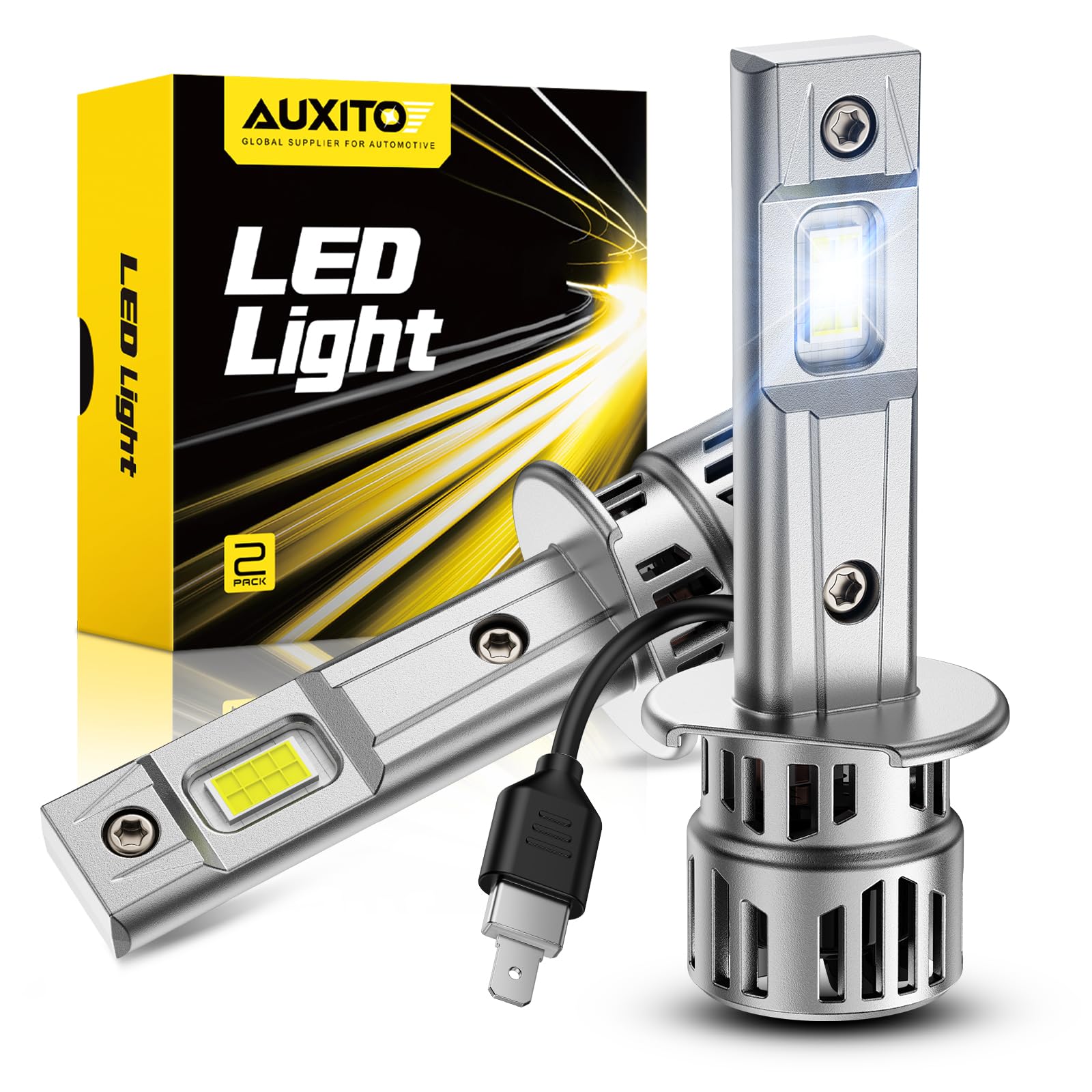 AUXITO H1 Bulbs, 1000% Brighter 6500K White Illumination, Factory Halogen Size Match, Simple Plug and Play, 99% Vehicle Compatible, Pack of 2 Image
