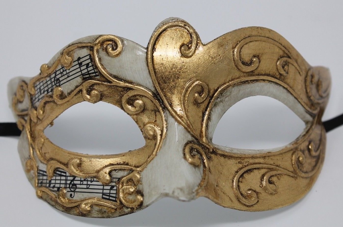VENETIAN MASQUERADE CARNIVAL PARTY EYE BALL MASK IVORY & GOLD WITH MUSICAL NOTES SCRIPT