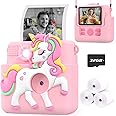 Kids Camera Instant Print with Silicone Cover, Creative Gifts for Girls Age 4-12 Birthday Christmas, 1080P Digital Camera Toy with 32GB SD Card - Pink