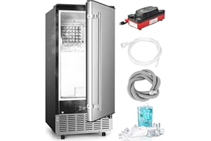 ICYGLEE Commercial Under Counter Ice Maker Machine with Drain Pump, 100Lbs/Day with 24lbs Storage, Auto-Cleaning, 24H Timer, Built-in Freestanding Ice Maker for Home/Commercial & Home Use. (Steel)