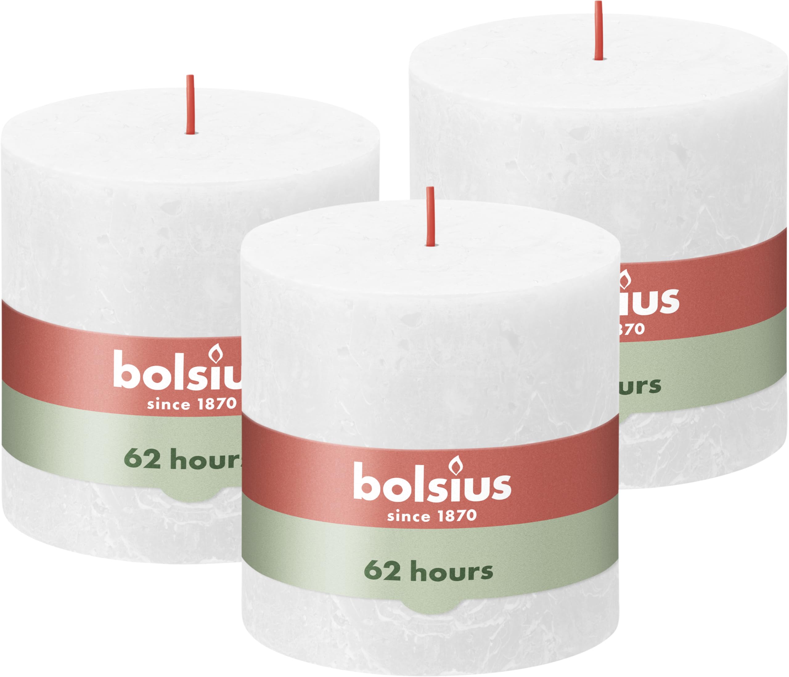 Bolsius Rustic Pillar Candle XXL - White - Pack of 3 - Long Burning Time of 62 Hours - Interior Decoration - Unscented - Includes Natural Vegan Wax - No Palm Oil - 10 x 10 cm