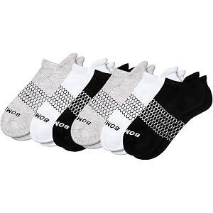 Bombas Women's Solids Black/White/Gray Ankle Medium Socks, 6 Pairs Socks, Size 7.5-11