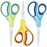 LIVINGO 7" Kids Scissors for School Pointed Tip 3 Pack | Durable Stainless Steel Edge, Soft Handle Design, Teacher Classroom Supplies, Art Craft Activities, Assorted Color