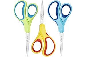 LIVINGO Student Scissors for School: 7 Inch 3 Pack Sharp Pointed Tip Teacher Scissors for Kids Middle High School College Classroom Craft, Comfortable Grip, Right Left Handed, Blue, Green, Yellow