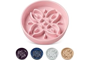 vancasso Ceramic Slow Feeder Dog Bowls, Puzzle Dog Food Bowls with Floral Maze, Anti -Slip Pet Food Dish for Small Breed, 0.6 Cups, Pink