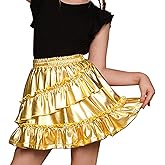 Mirawise Girls Metallic Sequin Skirt Sparkle Shiny Ruffle Asymmetrical Skirts Dance Outfit Party Elastic Waist Skorts 6-13Y