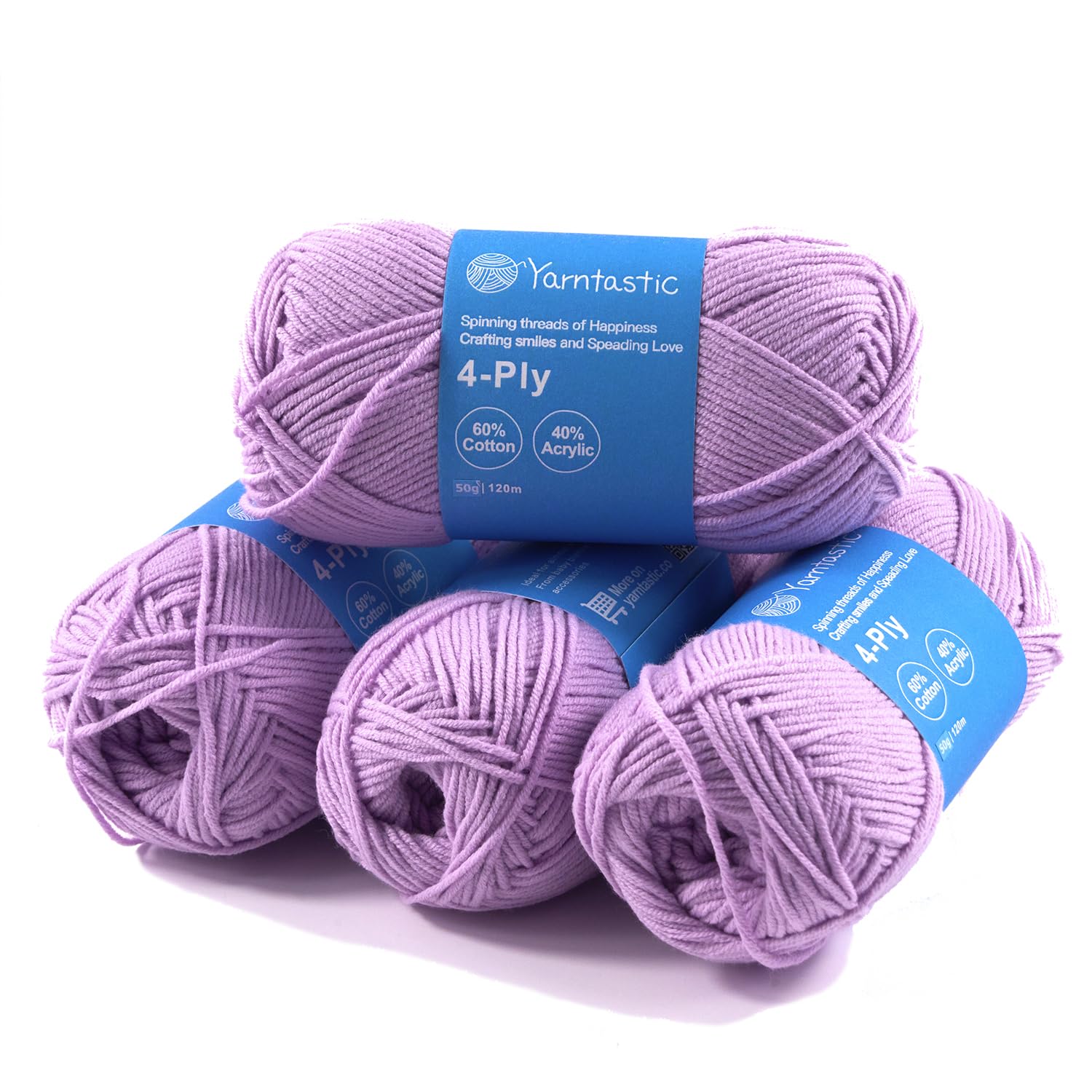 Yarntastic 50g x 4 Balls in a Pack, 4 Ply Yarn, 16 Wraps per inch (About 2.5cm), 60% Cotton 40% Acrylic Blended, 43 Colour Choices; for Knitting, Crochet, Amigurumi, Baby Blanket, Clothing and Others