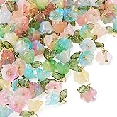 Craftdady Transparent Flower Charms Acrylic Glass Lotus Tulip Floral Pendants Mini Colorful Flower Charm for Craft Keychain Necklace Jewelry Making