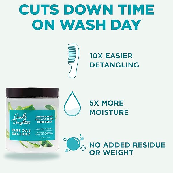 CAROL’S DAUGHTER WASH DAY DELIGHT DETANGLING JELLY-TO-CREAM CONDITIONER WITH GLYCERIN AND ALOE, PARABEN-FREE FOR MOISTURE, HYDRATION AND SHINE, MOISTURIZING, CURLY HAIR, 20 OZ